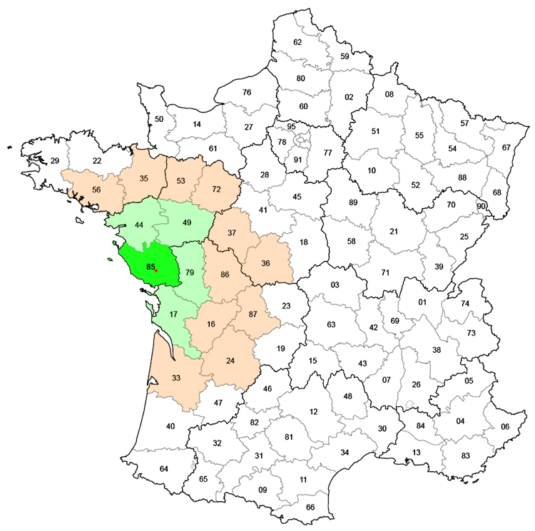 Zone géographique d’intervention de NéoTerr’Happy pour une prestation en géobiologie